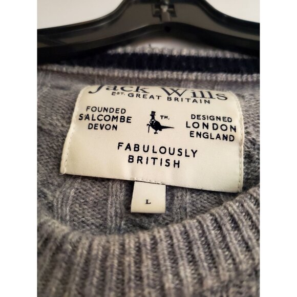 Jack Wills Gray Cable Knit Sweater Mens L Merino Wool Crew Fabulously British - Picture 4 of 8